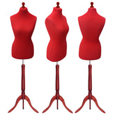 Display Guru Female Uk Size 18/20 Dressmakers Tailors Dummy Mannequin, Red Torso Bust With Red Wood Tripod Stand